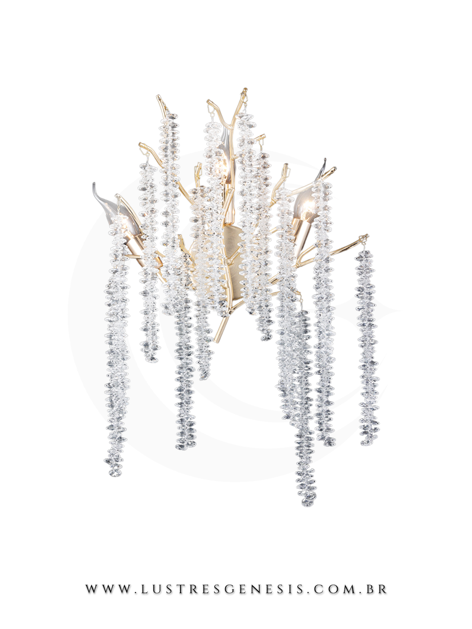 Arandela Parede de Cristal Galho Dourado 50x30cm Para Sua Parede
